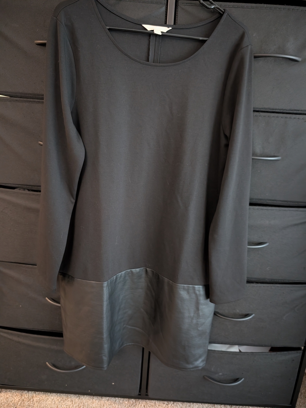 Banana Republic Black Long-Sleeve Tunic with Faux Leather Hem